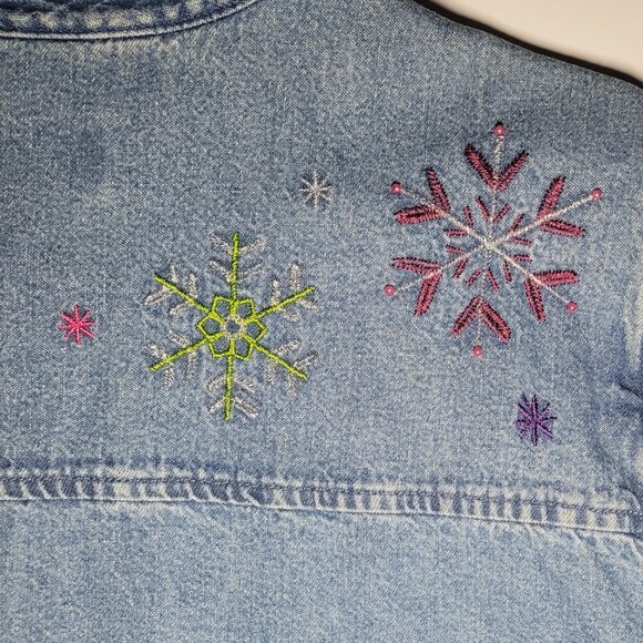 C.J. Banks Womens Blue Denim Long Sleeve Button Up Embroidered Jacket Size 1X - Picture 3 of 13